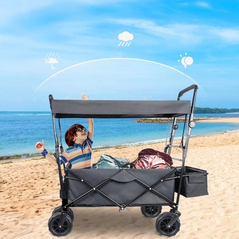Duży Składany Wózek Ogrodowy Plażowy Transportowy na Ryby z Dachem Koła XL