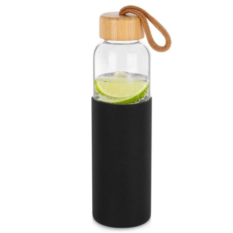 Butelka na Wodę VILDE Szklana 500 ml Silikonowy Pokrowiec Czarny