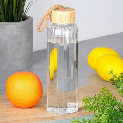 Butelka na Wodę VILDE Szklana 500 ml Zakrętka Bambus Borokrzem