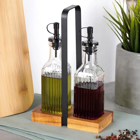 Butelki na Oliwe i Ocet VILDE 2x 190 ml Szklane Ze Stojakiem