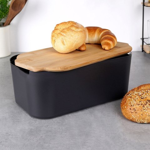 Chlebak na Pieczywo Chleb z Deską Bambusową Czarny VILDE 33 x 18,5 x 12 cm