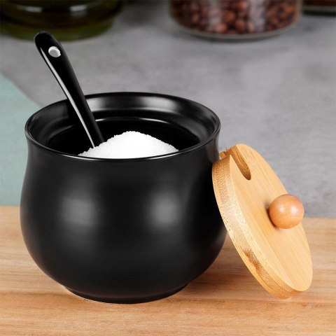 Cukierniczka Ceramiczna VILDE 250 ml Czarna z Pokrywką i Łyżeczką