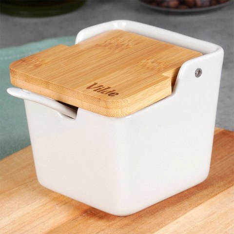 Cukierniczka Cukiernica Ceramiczna Biała z Uchylną Pokrywką VILDE 250 ml