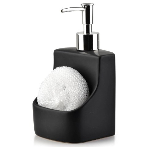 Dozownik do Naczyń Ceramiczny VILDE 400 ml z Gąbką i Kieszenią, Czarny Mat