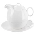 Dzbanek z Filiżanką do Herbaty Ziół Naparów Porcelanowy Biały ORION 3 el.