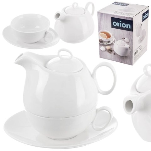 Dzbanek z Filiżanką do Herbaty Ziół Naparów Porcelanowy Biały ORION 3 el.