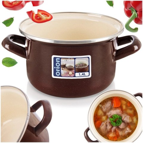 Garnek Emaliowany 1,4 L ORION BROWN Retro 16 cm Indukcja Zmywarka