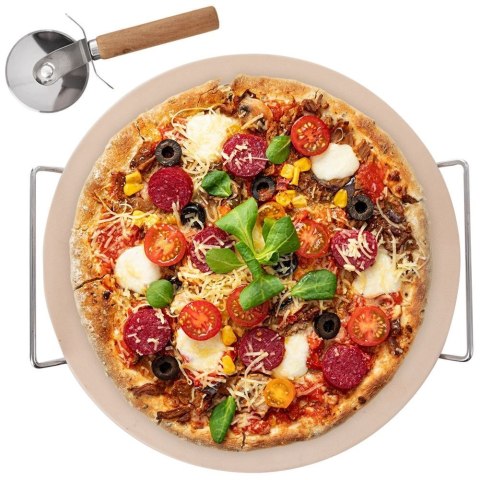 Kamień do Pizzy Szamotowy ze Stojakiem i Nożem ORION 3 el.