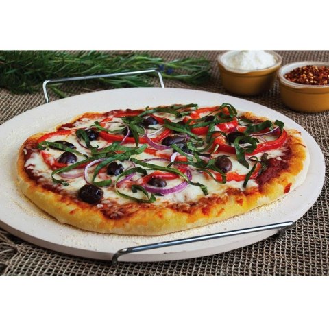 Kamień do Pizzy Szamotowy ze Stojakiem i Nożem ORION 3 el.