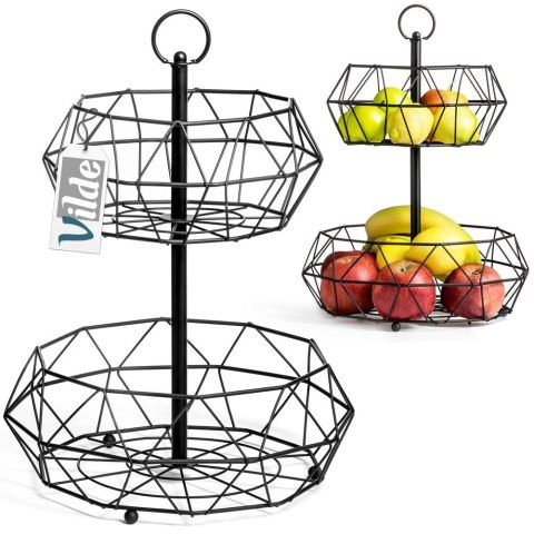 Koszyk na Owoce Warzywa 2-Poziomowy Metalowy Czarny Solidny VILDE 43,5x32cm