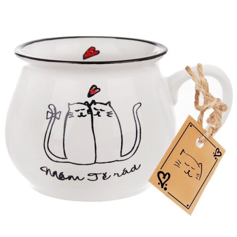 Kubek Ceramiczny na Kawę Herbatę Kot Duży Biały Pojemny Prezent ORION 300ml