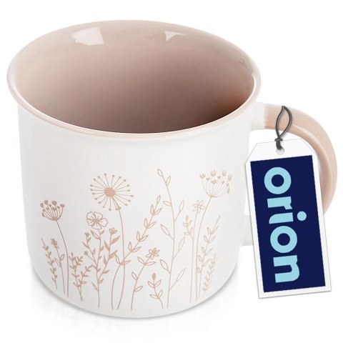 Kubek Porcelanowy 400 ml ORION Kwiaty Biały z Beżowym Wnętrzem do Zmywarki