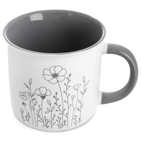 Kubek Porcelanowy 400 ml ORION Kwiaty Biały ze Szarym Wnętrzem do Zmywarki