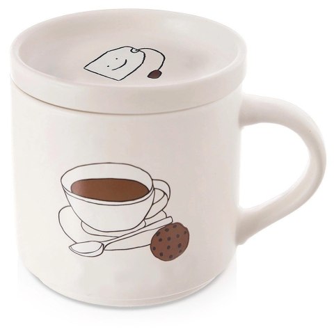 Kubek do Parzenia Herbaty Ziół Naparów z Pokrywką Porcelanowy ORION 420 ml