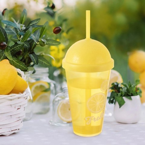 Kubek z Pokrywką i Słomką 450 ml ORION Żółty Nietłukący do Napojów