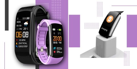 Smartwatch GIEWONT Czarno Jasnofioletowy 2 Paski GW200-8