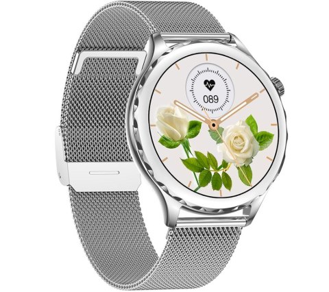 Smartwatch Damski Rubicon RNCF02-1 Srebrno-Srebrny + Czarny Silikonowy