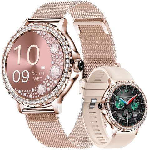 Smartwatch Damski VELTORI VT320-1 Złota Bransoleta + Różowy Pasek