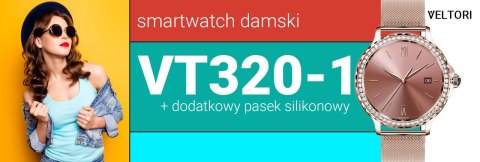 Smartwatch Damski VELTORI VT320-1 Złota Bransoleta + Różowy Pasek