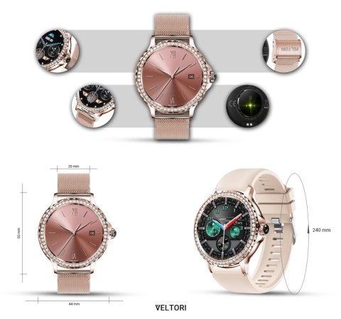 Smartwatch Damski VELTORI VT320-1 Złota Bransoleta + Różowy Pasek