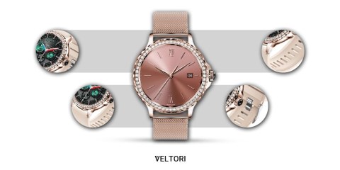 Smartwatch Damski VELTORI VT320-1 Złota Bransoleta + Różowy Pasek