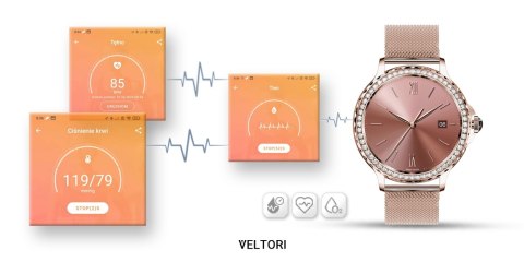 Smartwatch Damski VELTORI VT320-1 Złota Bransoleta + Różowy Pasek