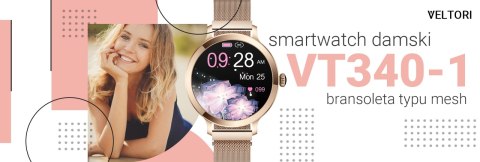 Smartwatch Damski VELTORI VT340-1 Złota Bransoleta + Różowy Pasek
