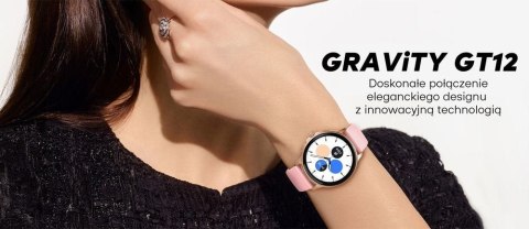 Smartwatch Damski GRAVITY GT12-4 Czarny Pasek Silikonowy + Bransoleta