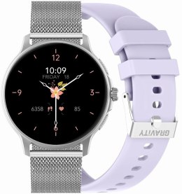 Smartwatch Damski GRAVITY GT12-6 Fioletowy Pasek Silikonowy + Srebrna