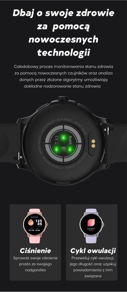 Smartwatch Damski GRAVITY GT12-6 Fioletowy Pasek Silikonowy + Srebrna