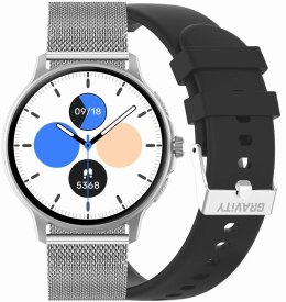 Smartwatch Damski GRAVITY GT12-7 Czarny Pasek Silikonowy + Srebrna