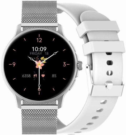 Smartwatch Damski GRAVITY GT12-8 Biały Pasek Silikonowy + Srebrna