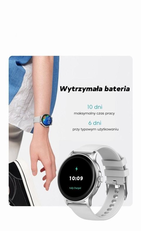 Smartwatch Damski GRAVITY GT12-8 Biały Pasek Silikonowy + Srebrna