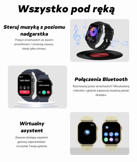 Smartwatch Damski GRAVITY GT15-11 Granatowy Pasek Silikonowy + Złota