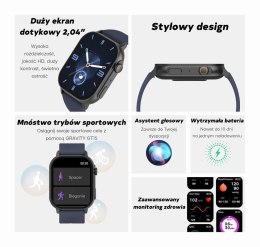 Smartwatch Damski GRAVITY GT15-12 Granatowy Pasek Silikonowy + Czarna