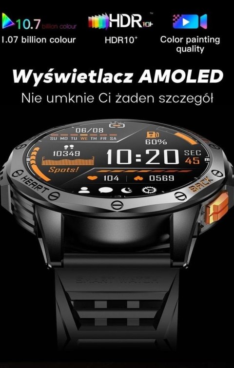 Smartwatch Męski GRAVITY GPS GT24-1 Czarny Pasek Silikonowy + Granatowy
