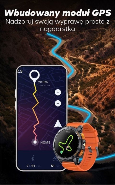 Smartwatch Męski GRAVITY GPS GT24-2 Czarny Pasek Silikonowy + Biały Pasek