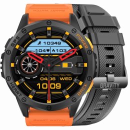 Smartwatch Męski GRAVITY GPS GT24-3 Czarny Pasek Silikonowy + Pomarańczowy