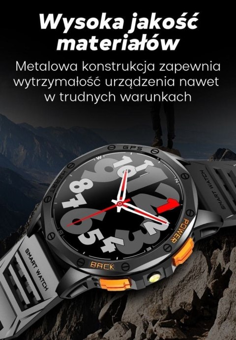 Smartwatch Męski GRAVITY GPS GT24-3 Czarny Pasek Silikonowy + Pomarańczowy