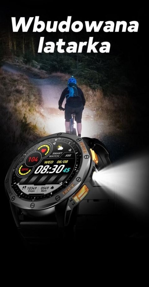 Smartwatch Męski GRAVITY GPS GT24-4 Czarny Pasek Silikonowy + Pomarańczowy