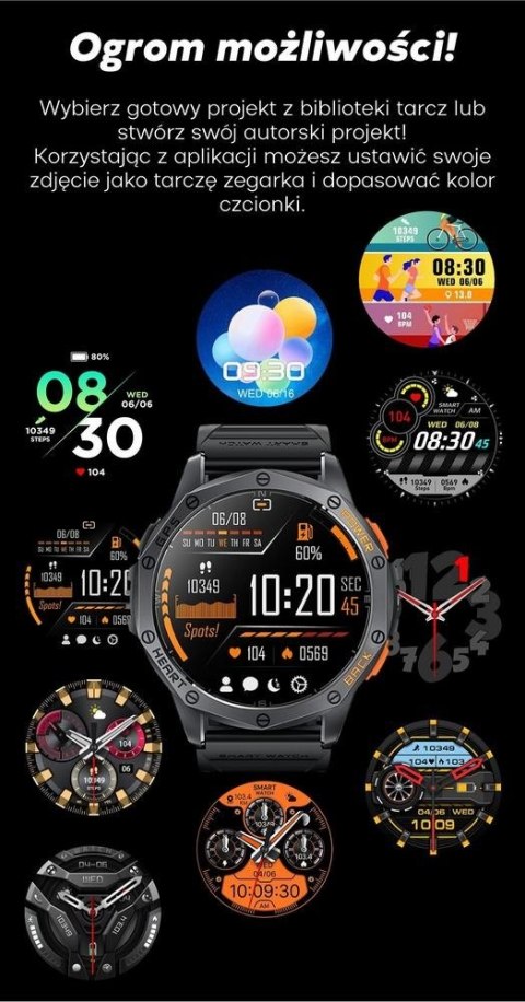 Smartwatch Męski GRAVITY GPS GT24-4 Czarny Pasek Silikonowy + Pomarańczowy